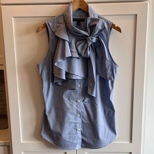 NWT Banana Republic Riley Sleeveless button up ruffle bow Blouse light blue